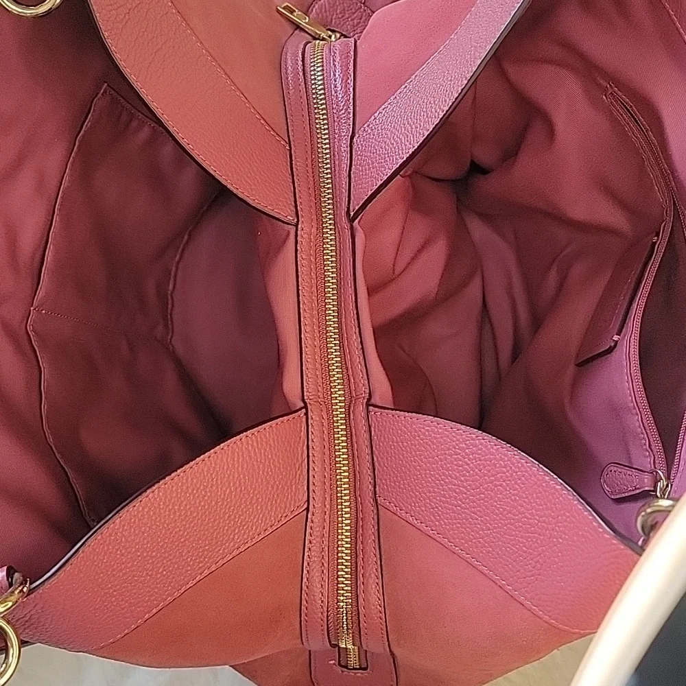 COACH Lexy Large Pink Rose Pebbled Leather‎ Suede Double Handle Shoulder Bag
